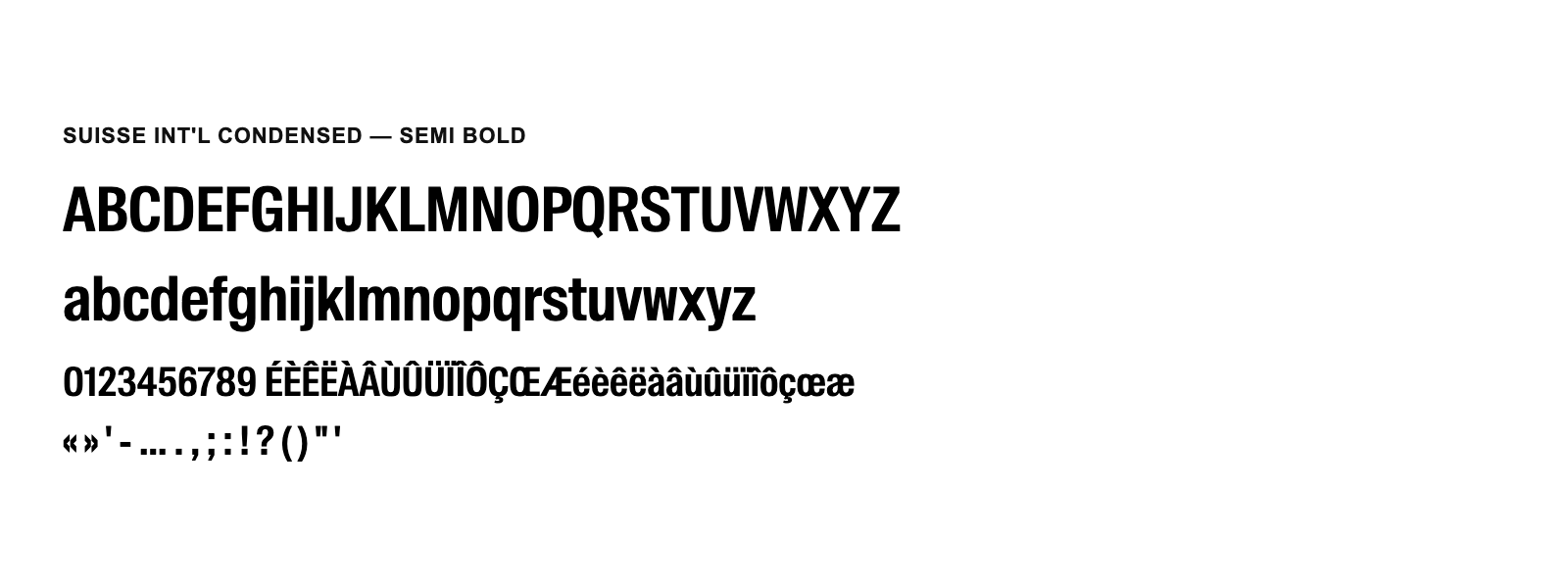 Spécimen de Suisse Int&rsquo;l Condensed Semi Bold