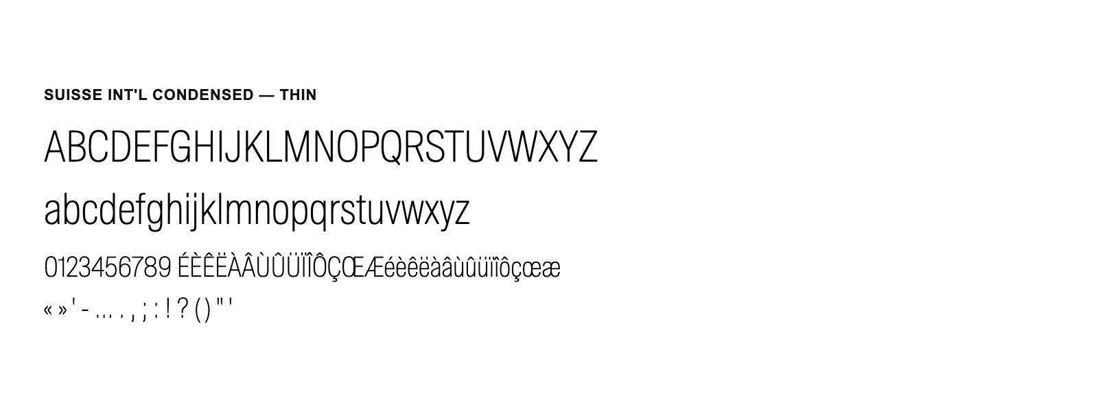 Spécimen de Suisse Int&rsquo;l Condensed Thin