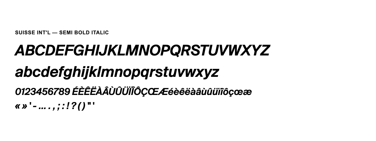 Spécimen de Suisse Int&rsquo;l Semi Bold Italic