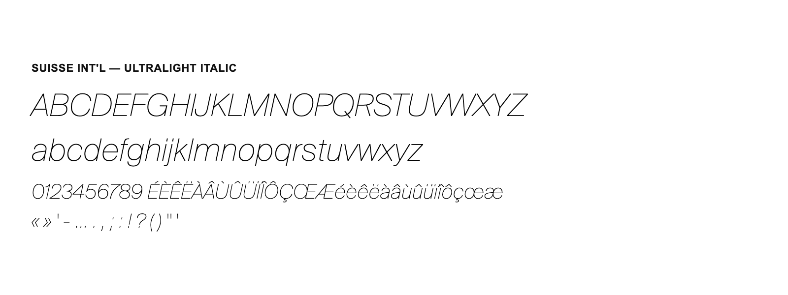 Spécimen de Suisse Int&rsquo;l UltraLight Italic