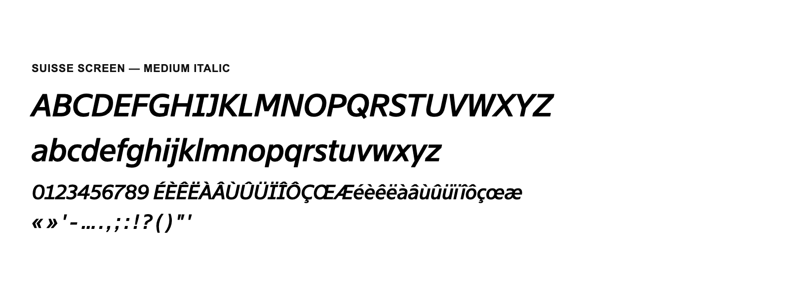 Spécimen de Suisse Screen Medium Italic