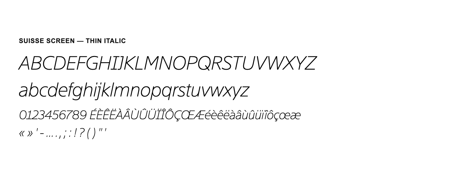 Spécimen de Suisse Screen Thin Italic