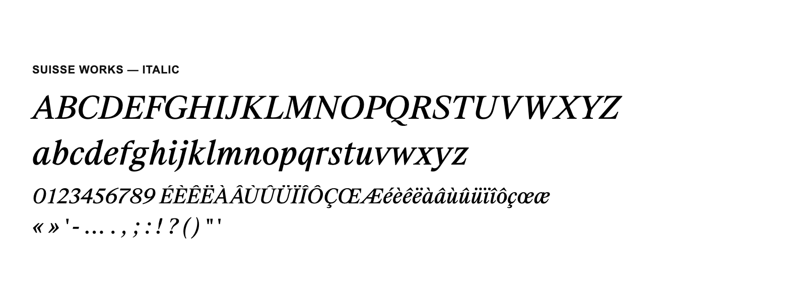 Spécimen de Suisse Works Italic