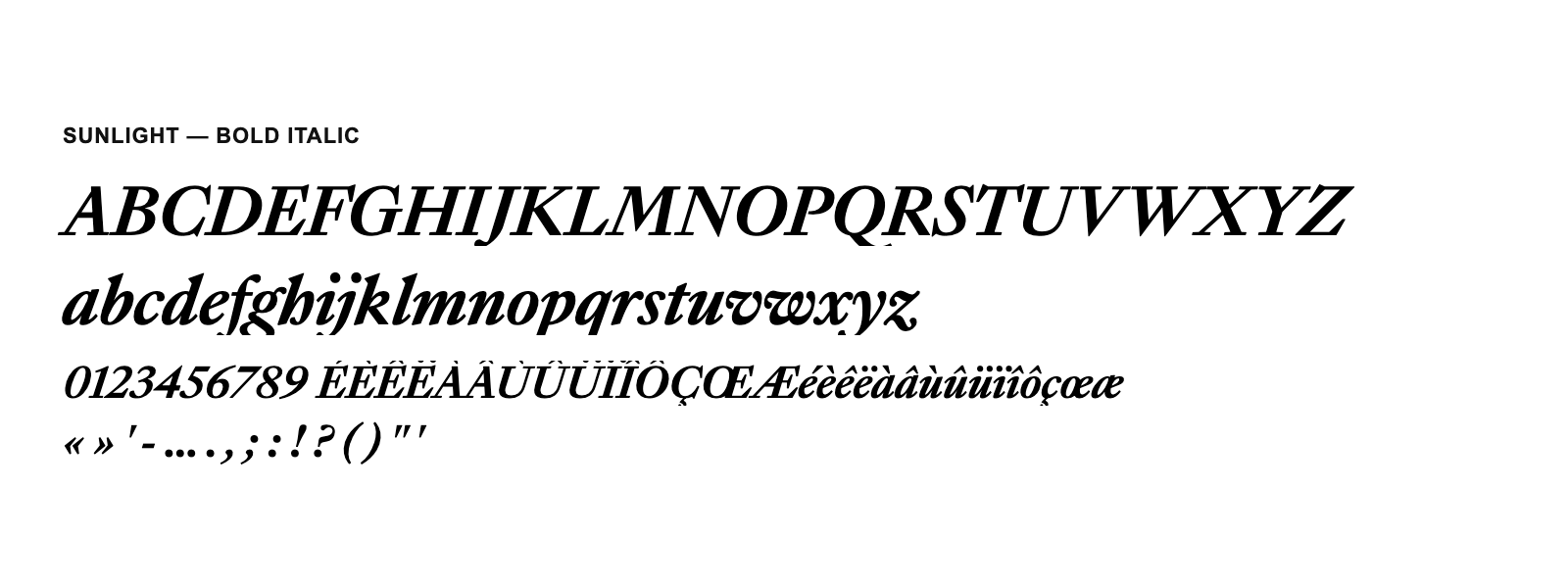 Spécimen de Sunlight Bold Italic