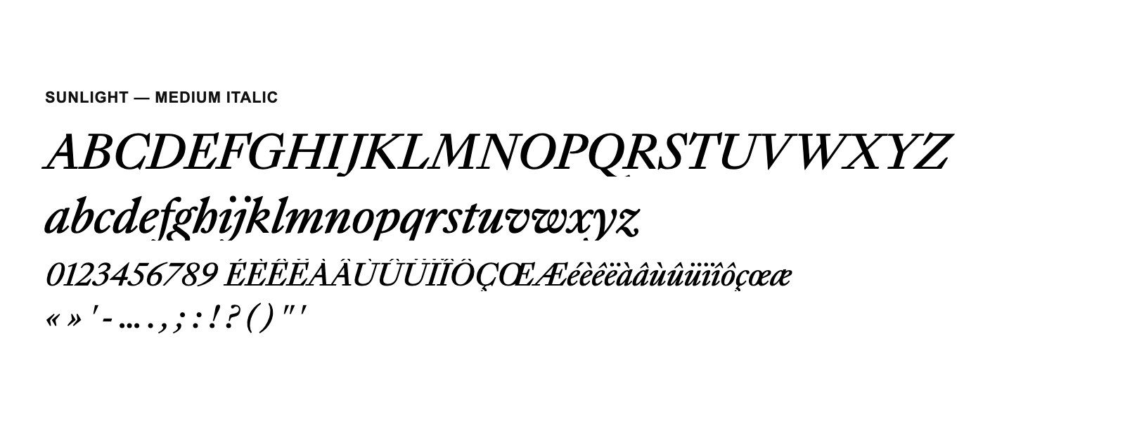 Spécimen de Sunlight Medium Italic