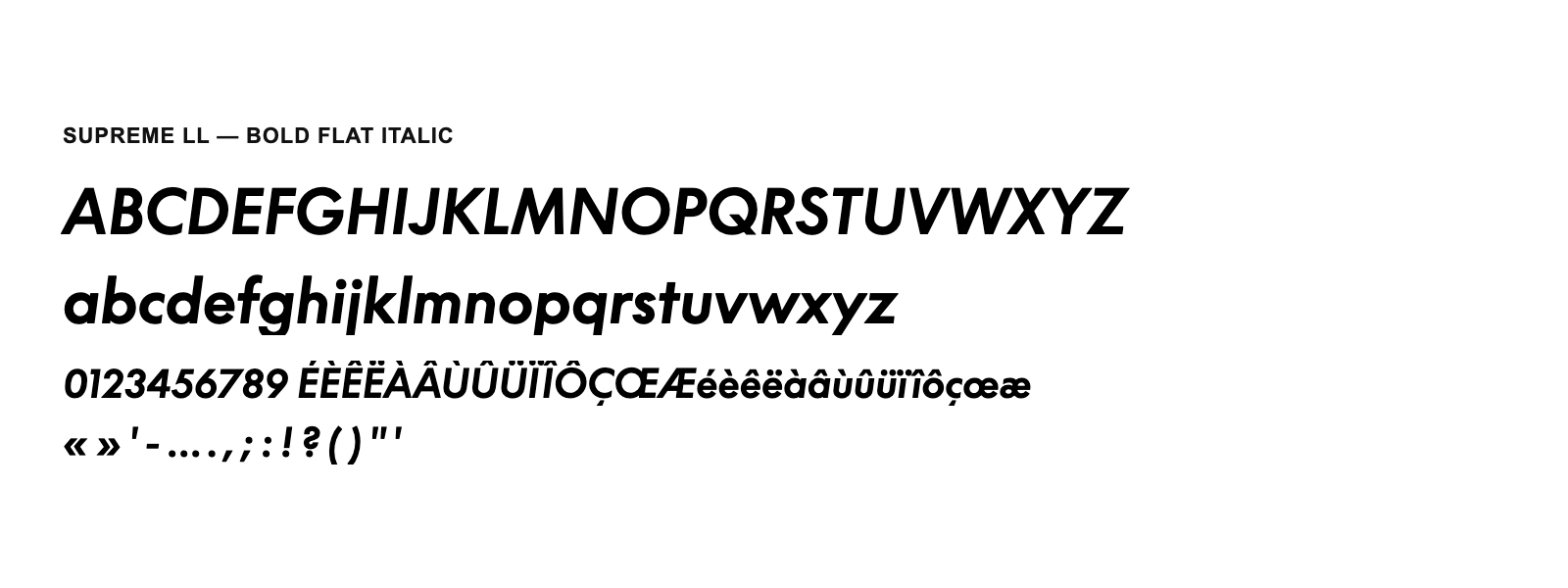 Spécimen de Supreme LL Bold Flat Italic