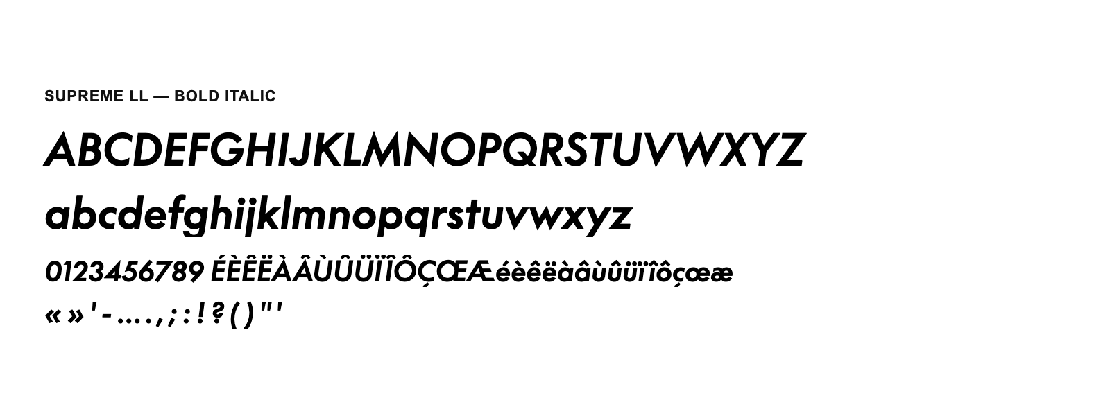 Spécimen de Supreme LL Bold Italic