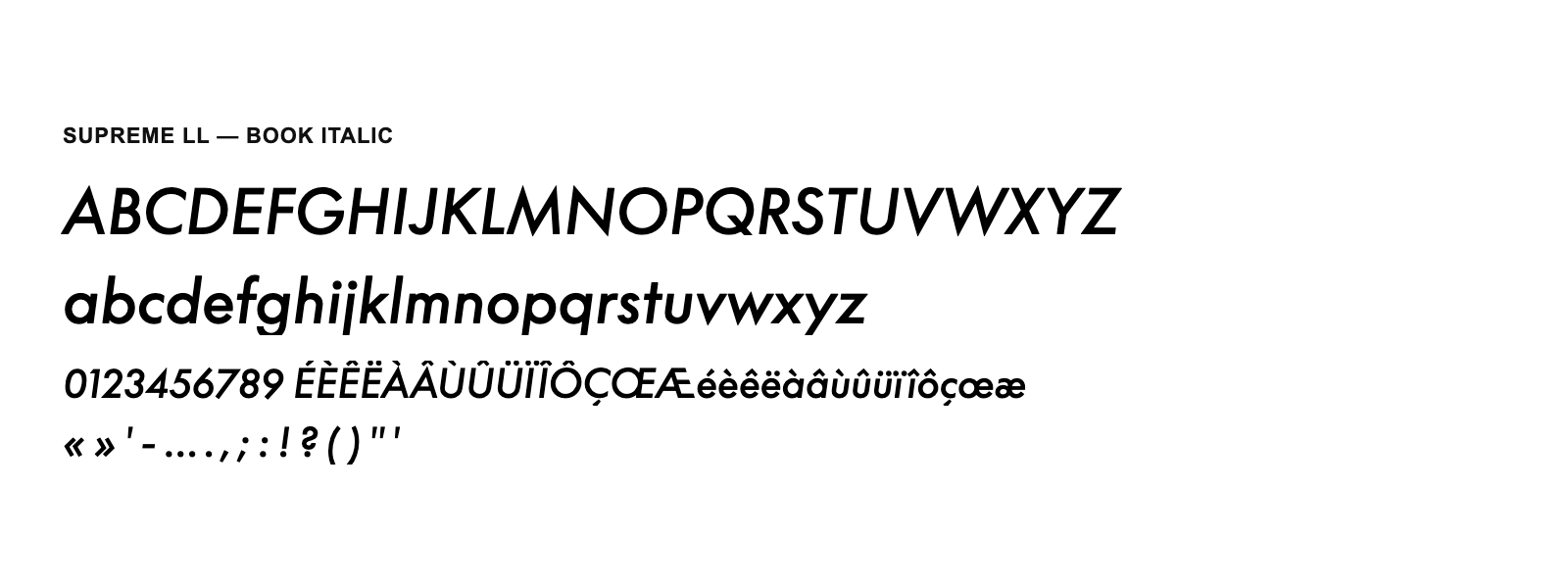 Spécimen de Supreme LL Book Italic
