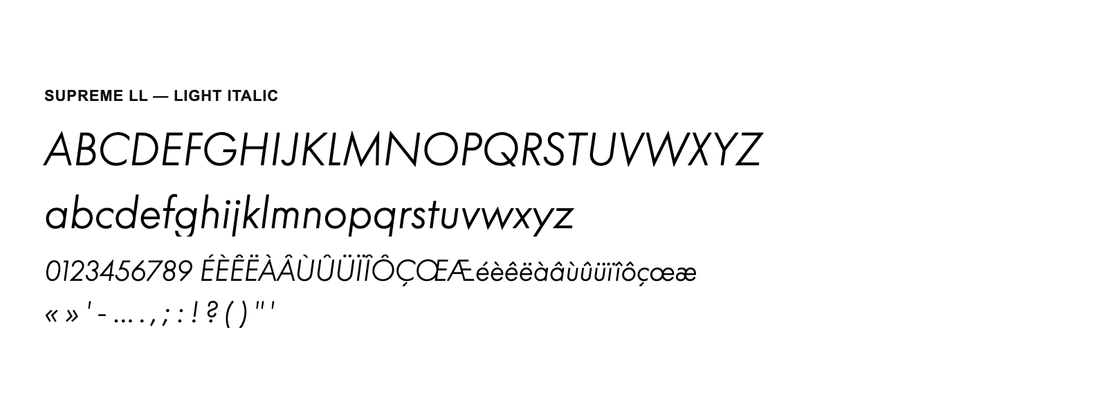 Spécimen de Supreme LL Light Italic