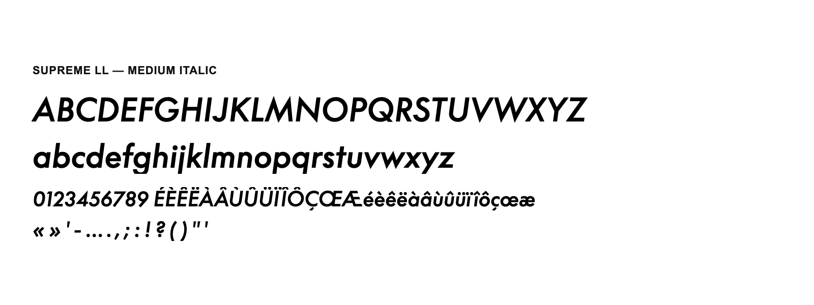 Spécimen de Supreme LL Medium Italic