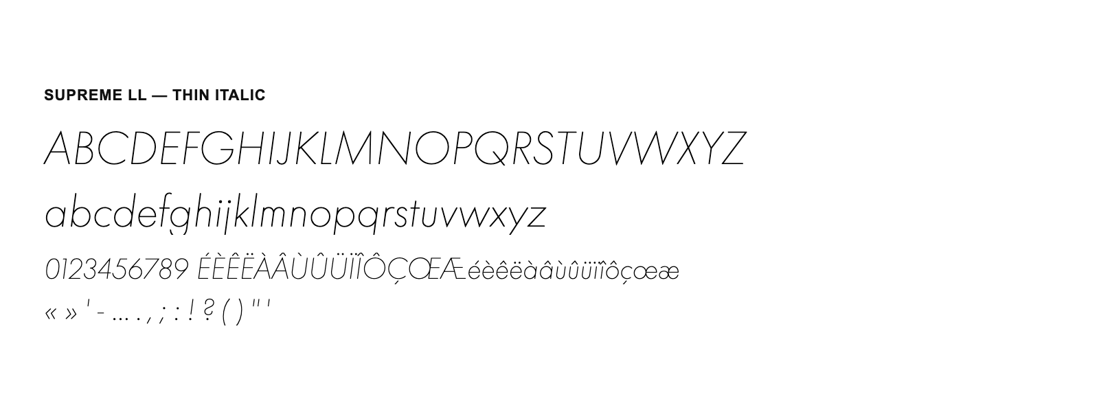 Spécimen de Supreme LL Thin Italic