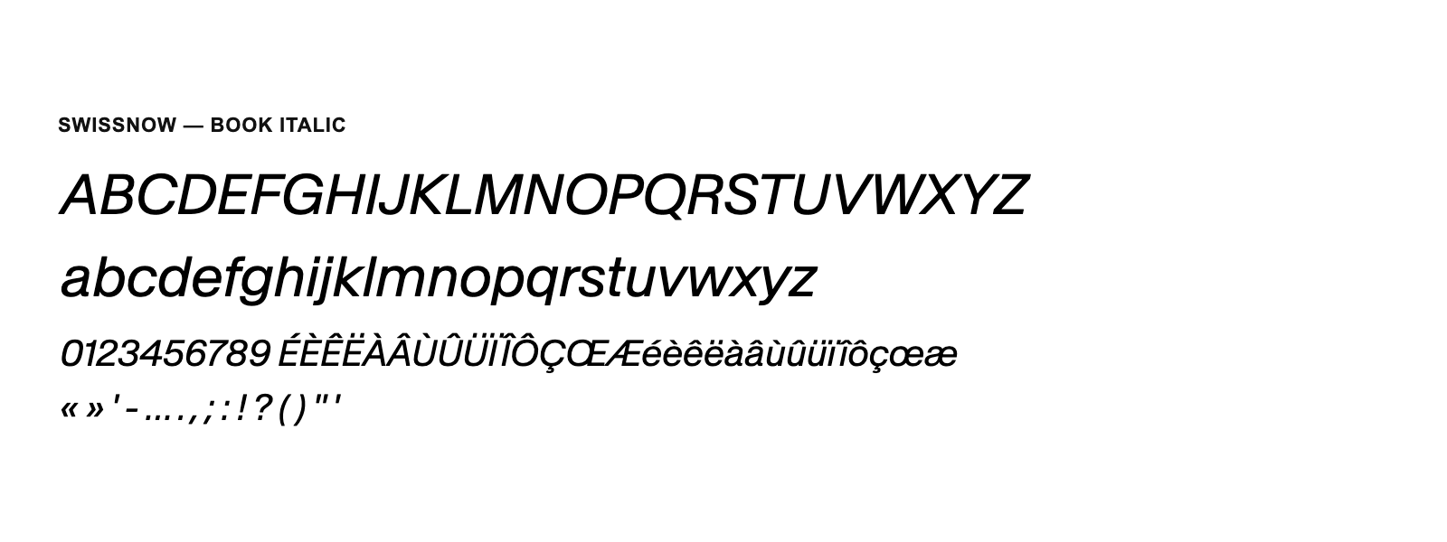 Spécimen de SwissNow Book Italic