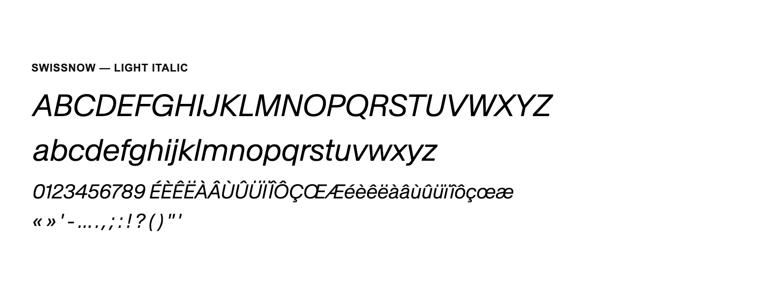 Spécimen de SwissNow Light Italic