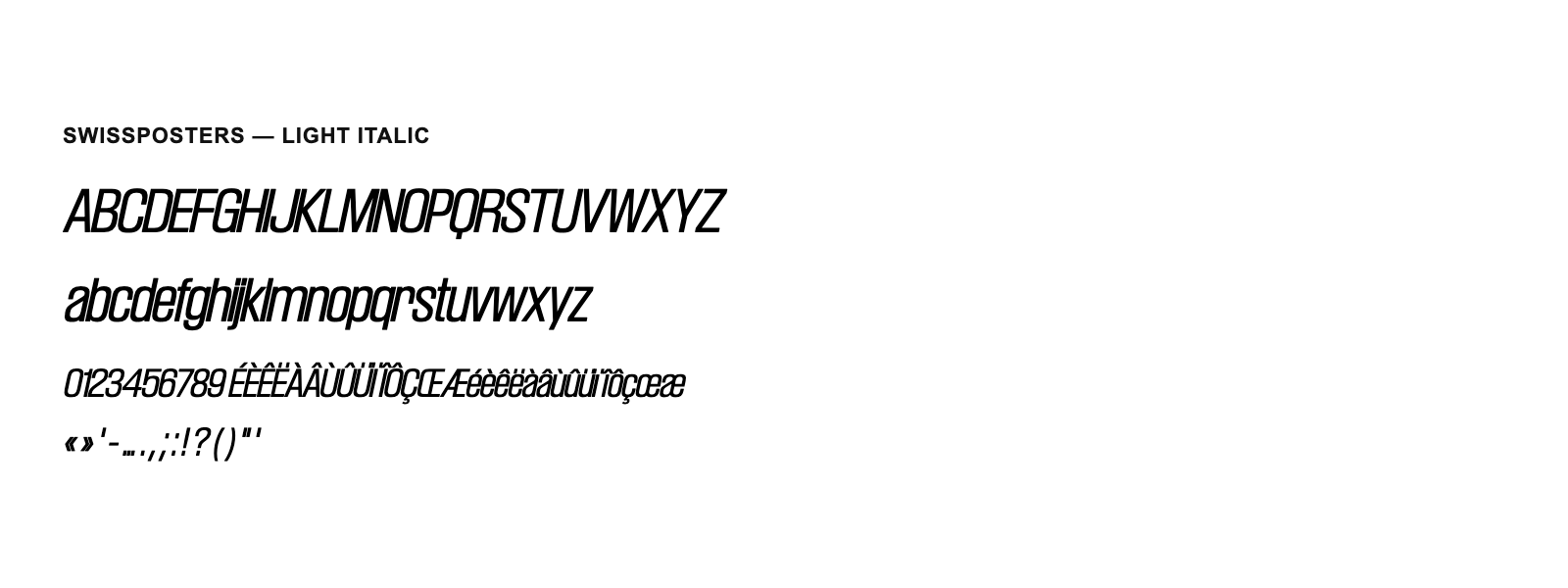 Spécimen de Swissposters Light Italic