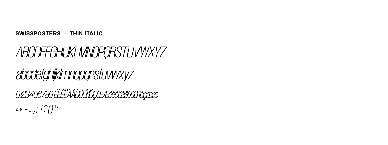 Spécimen de Swissposters Thin Italic