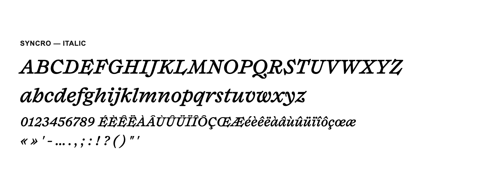 Spécimen de Syncro Italic
