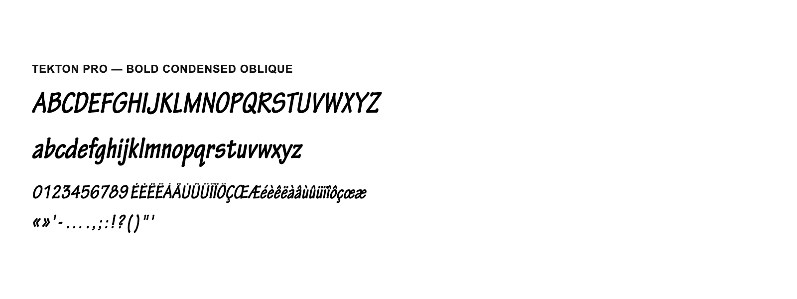 Spécimen de Tekton Pro Bold Condensed Oblique