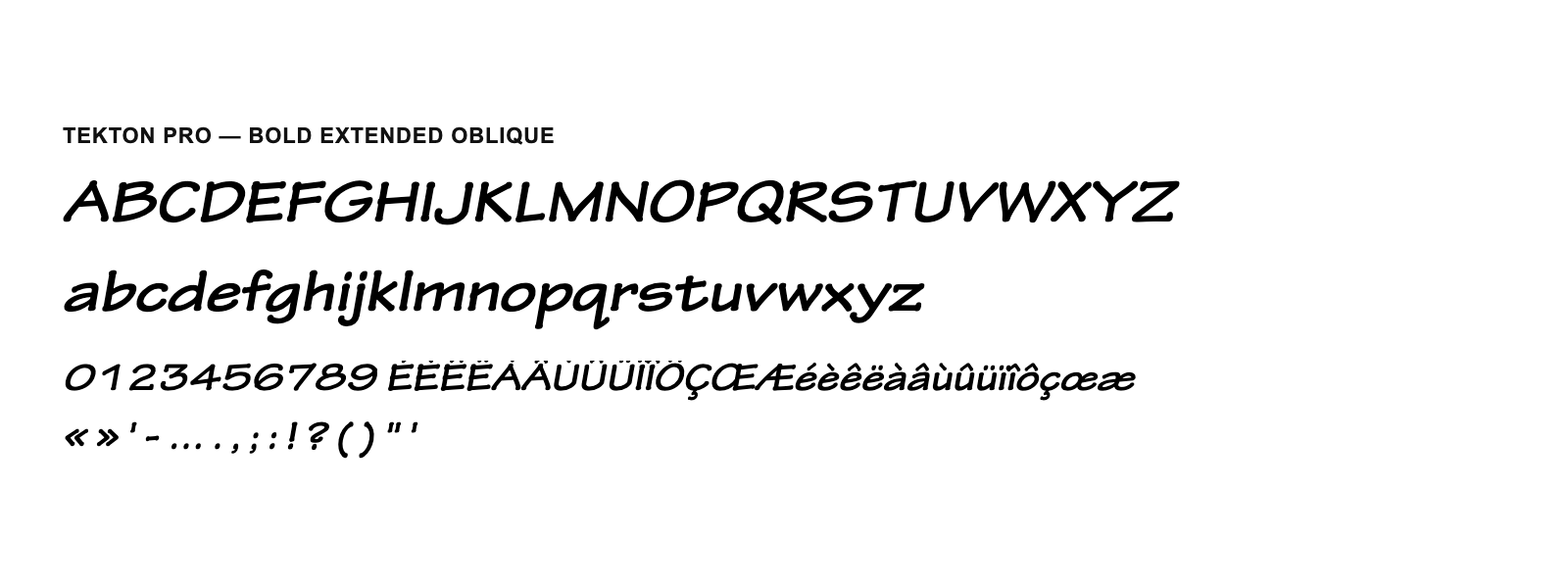 Spécimen de Tekton Pro Bold Extended Oblique