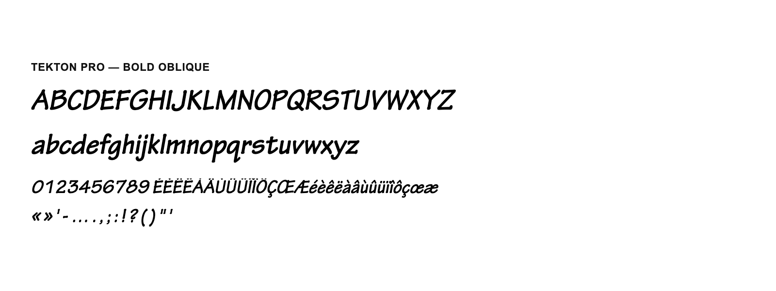 Spécimen de Tekton Pro Bold Oblique