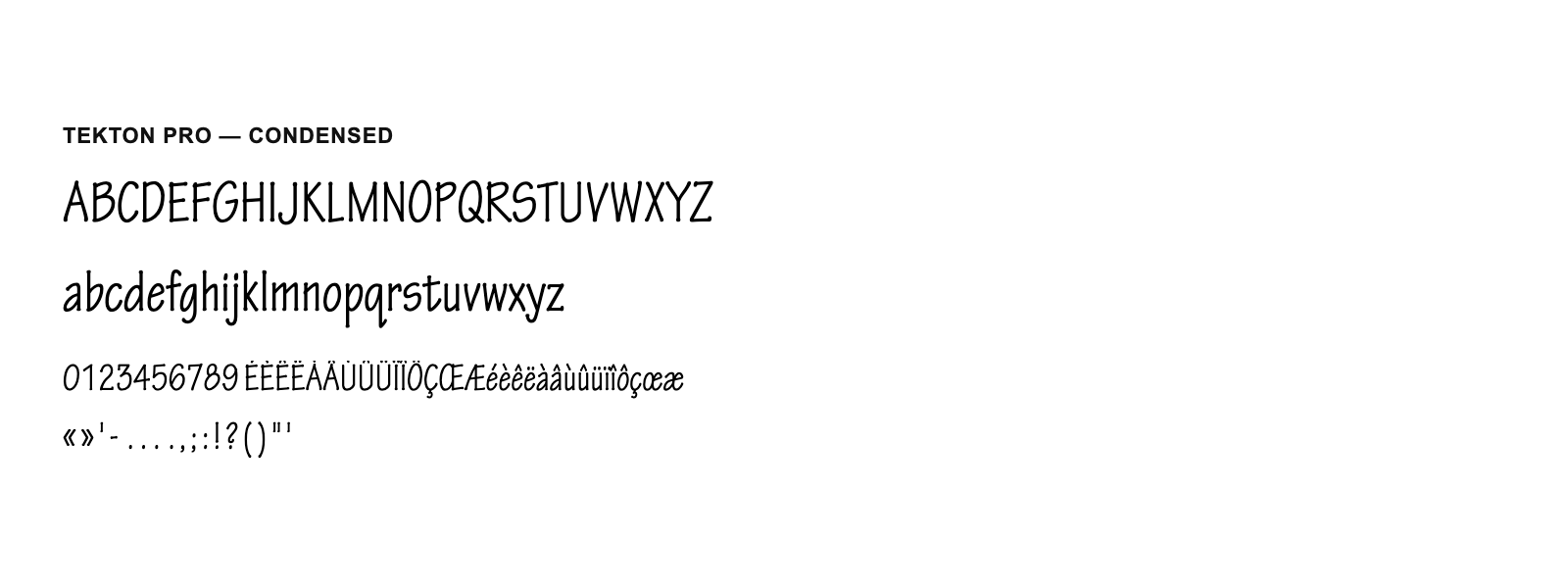Spécimen de Tekton Pro Condensed