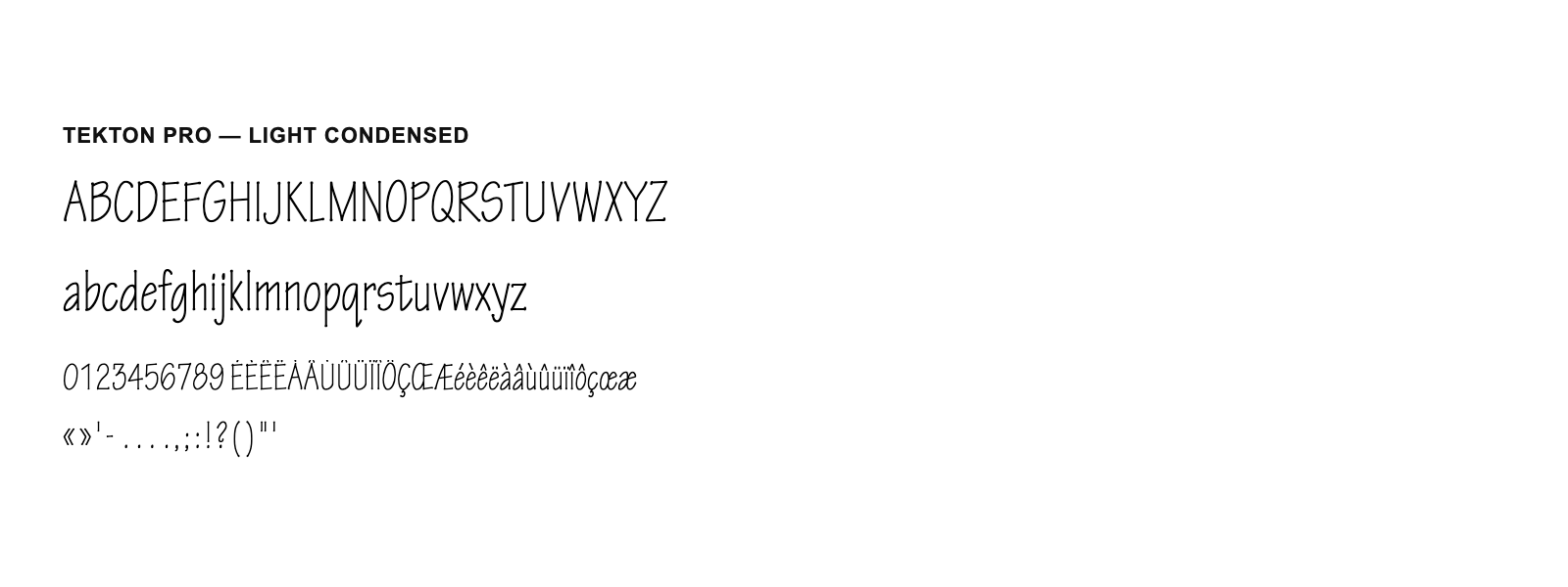 Spécimen de Tekton Pro Light Condensed