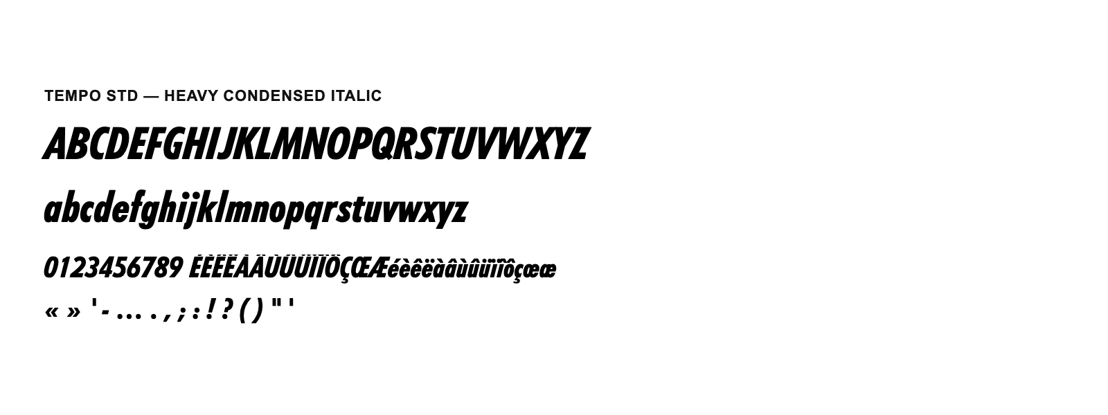 Spécimen de Tempo Std Heavy Condensed Italic