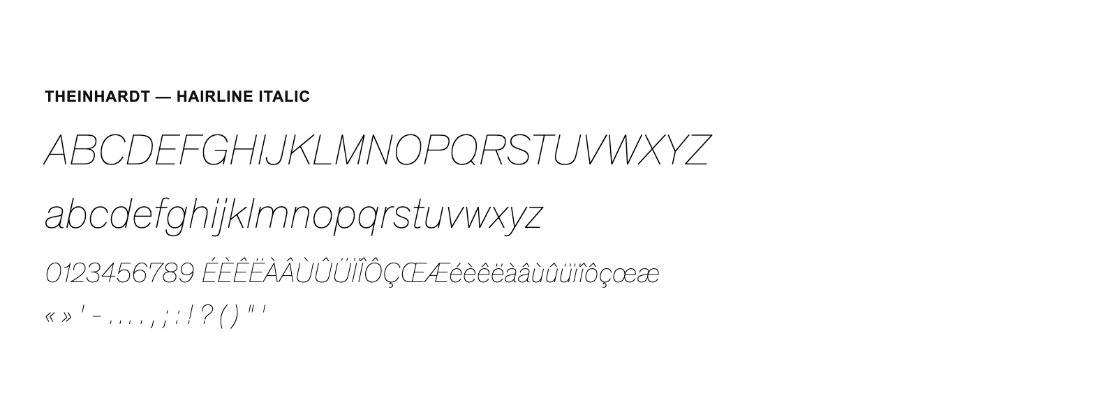 Spécimen de Theinhardt Hairline Italic