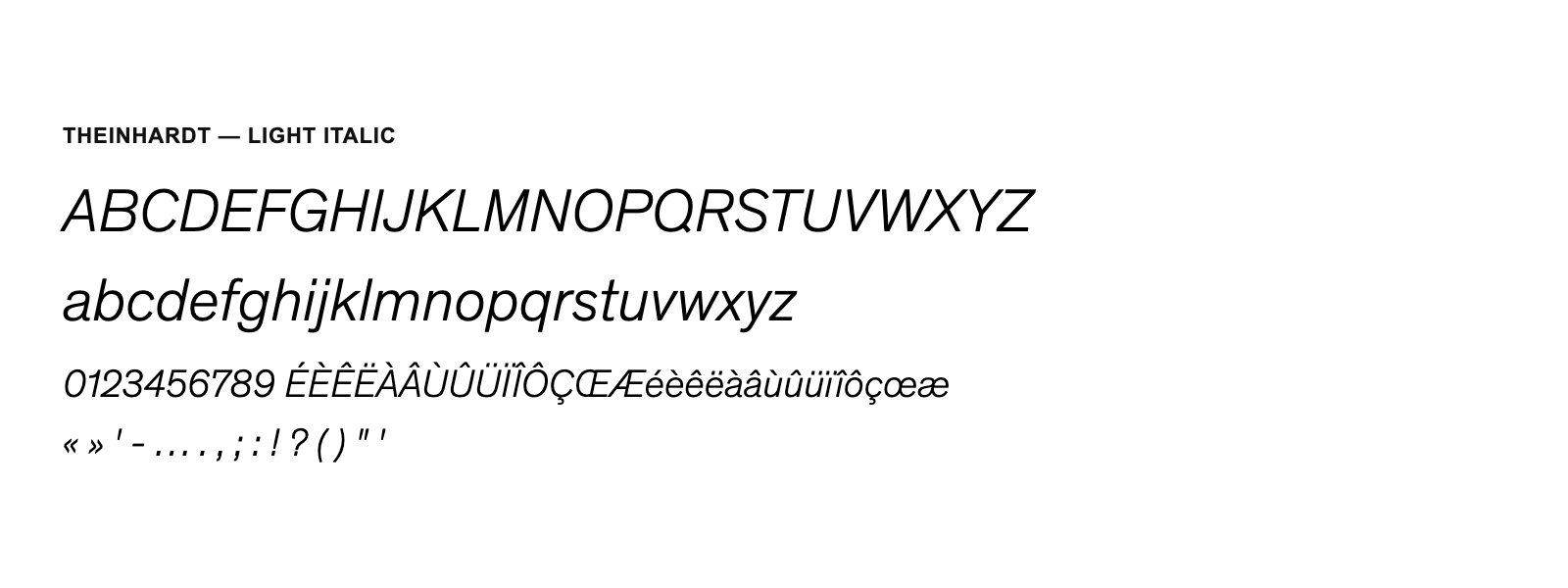 Spécimen de Theinhardt Light Italic