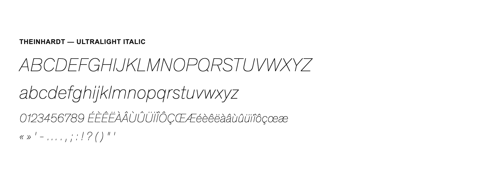 Spécimen de Theinhardt Ultralight Italic