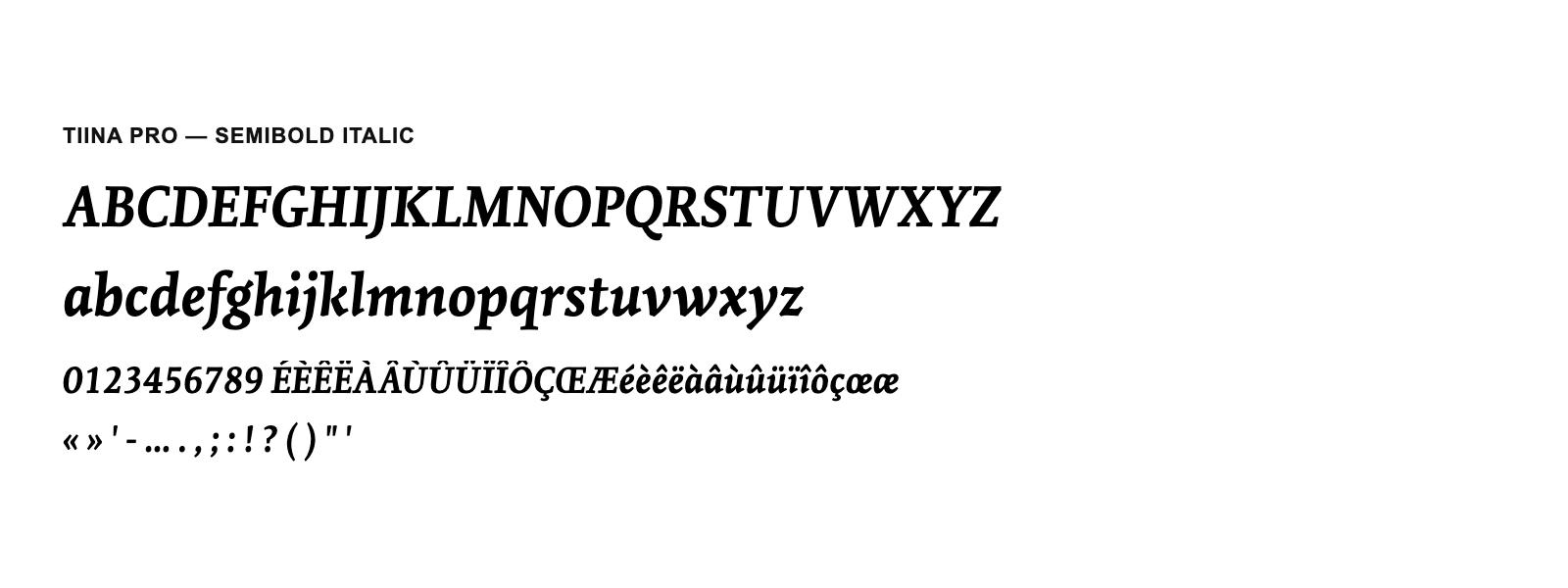 Spécimen de Tiina Pro SemiBold Italic