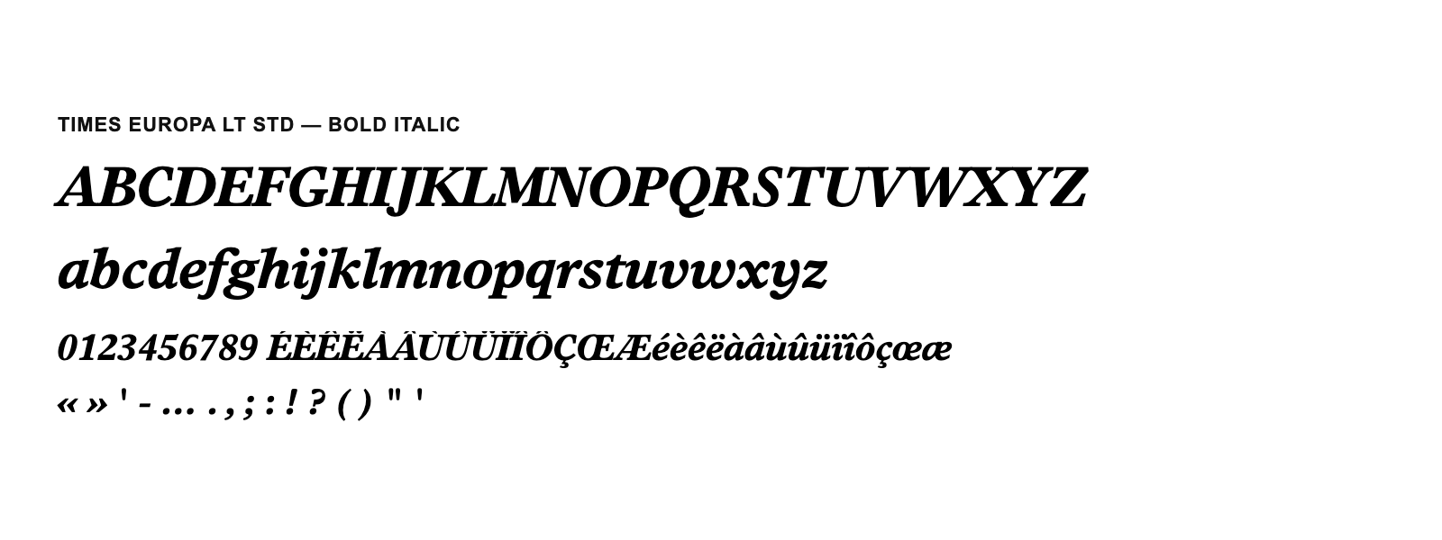 Spécimen de Times Europa LT Std Bold Italic