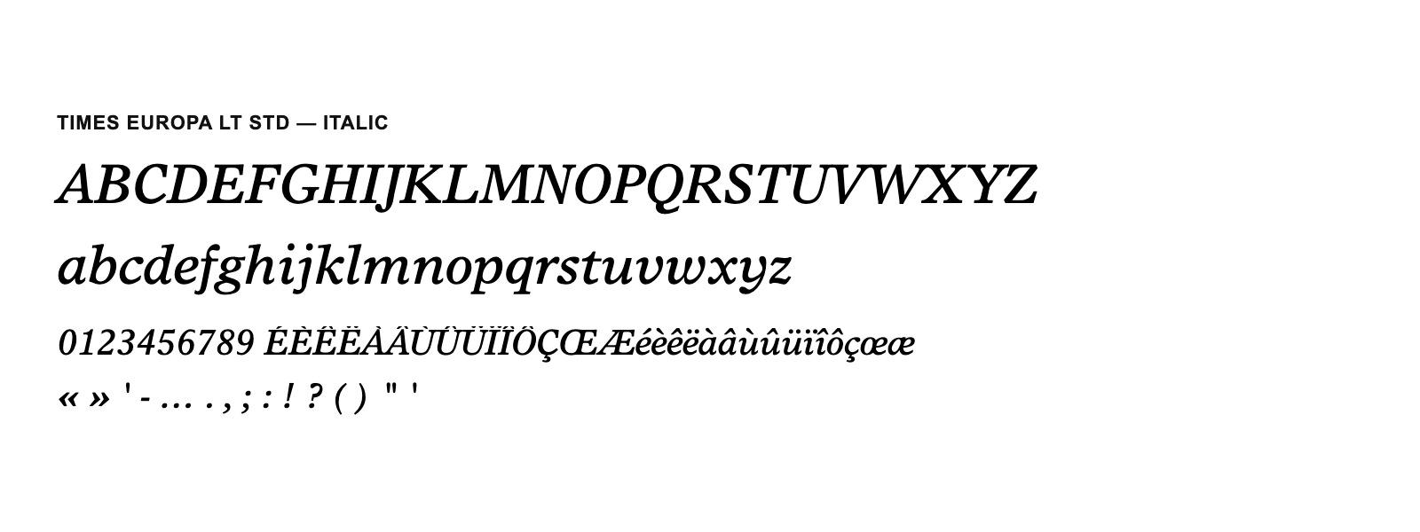 Spécimen de Times Europa LT Std Italic