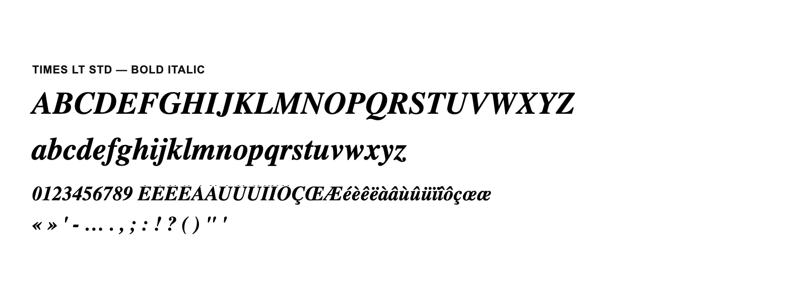 Spécimen de Times LT Std Bold Italic