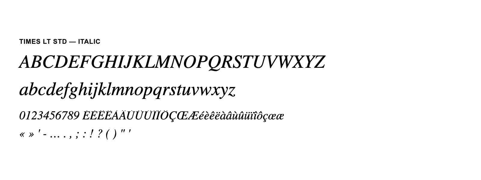 Spécimen de Times LT Std Italic