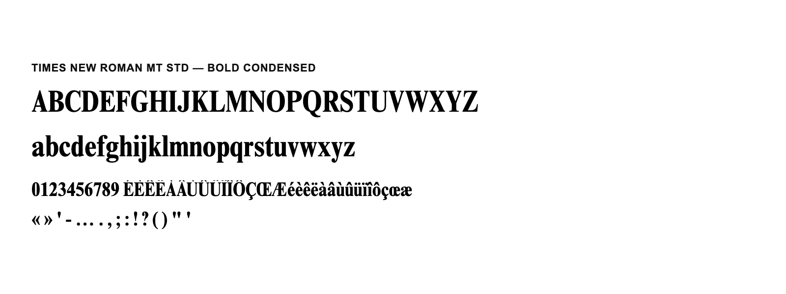 Spécimen de Times New Roman MT Std Bold Condensed