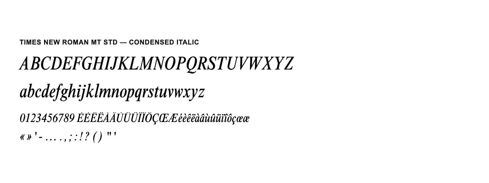 Spécimen de Times New Roman MT Std Condensed Italic