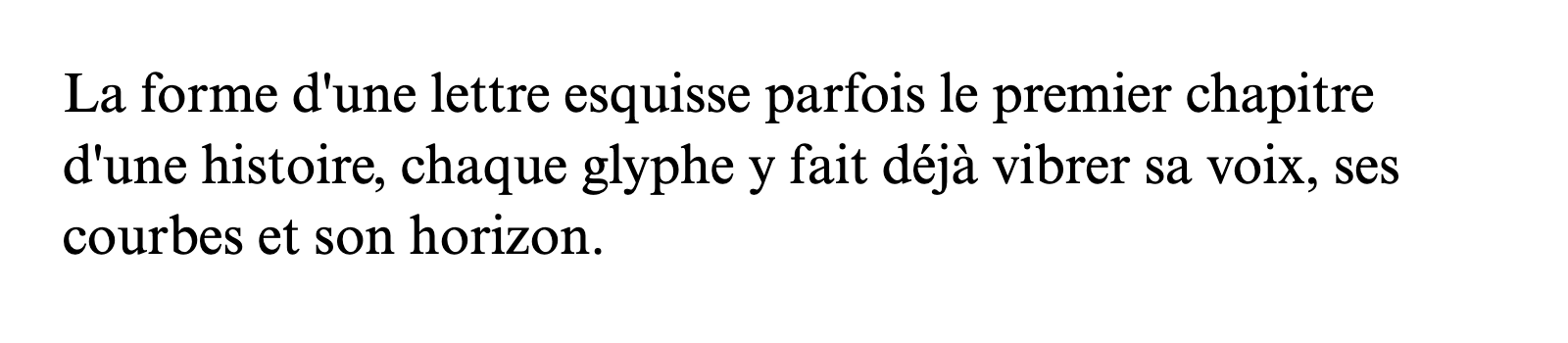Phrase commune composée en Times New Roman MT Std