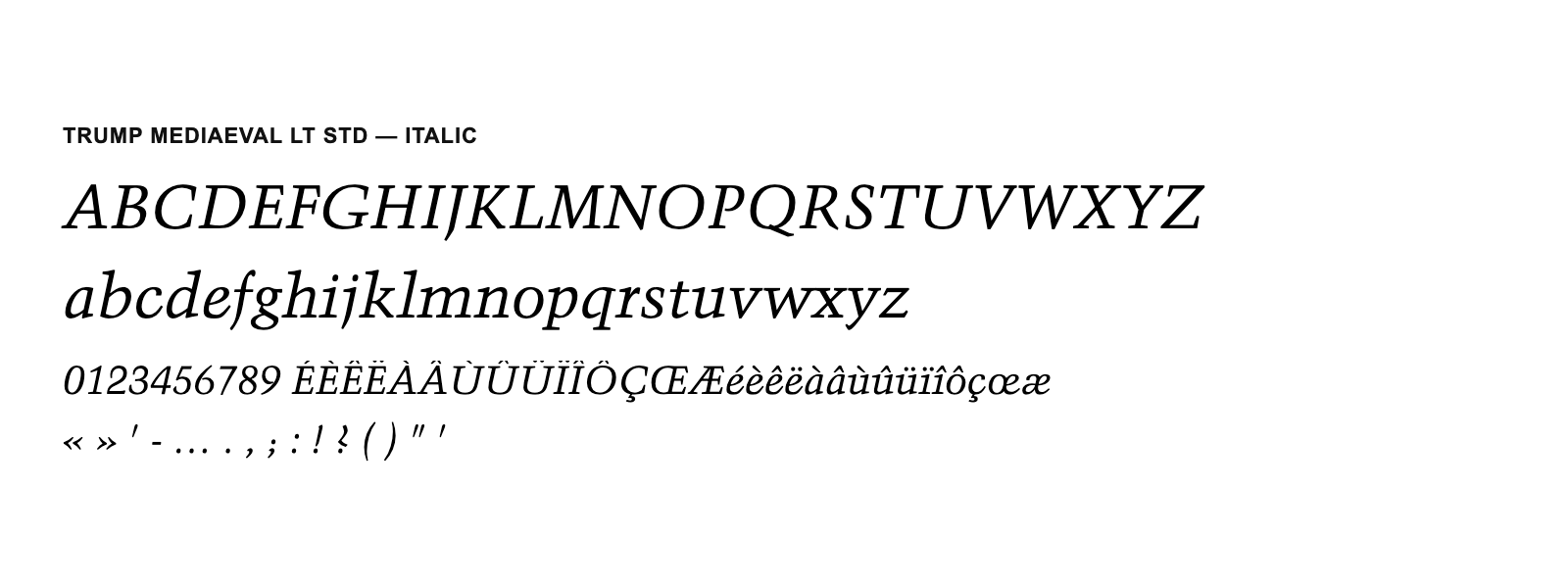 Spécimen de Trump Mediaeval LT Std Italic