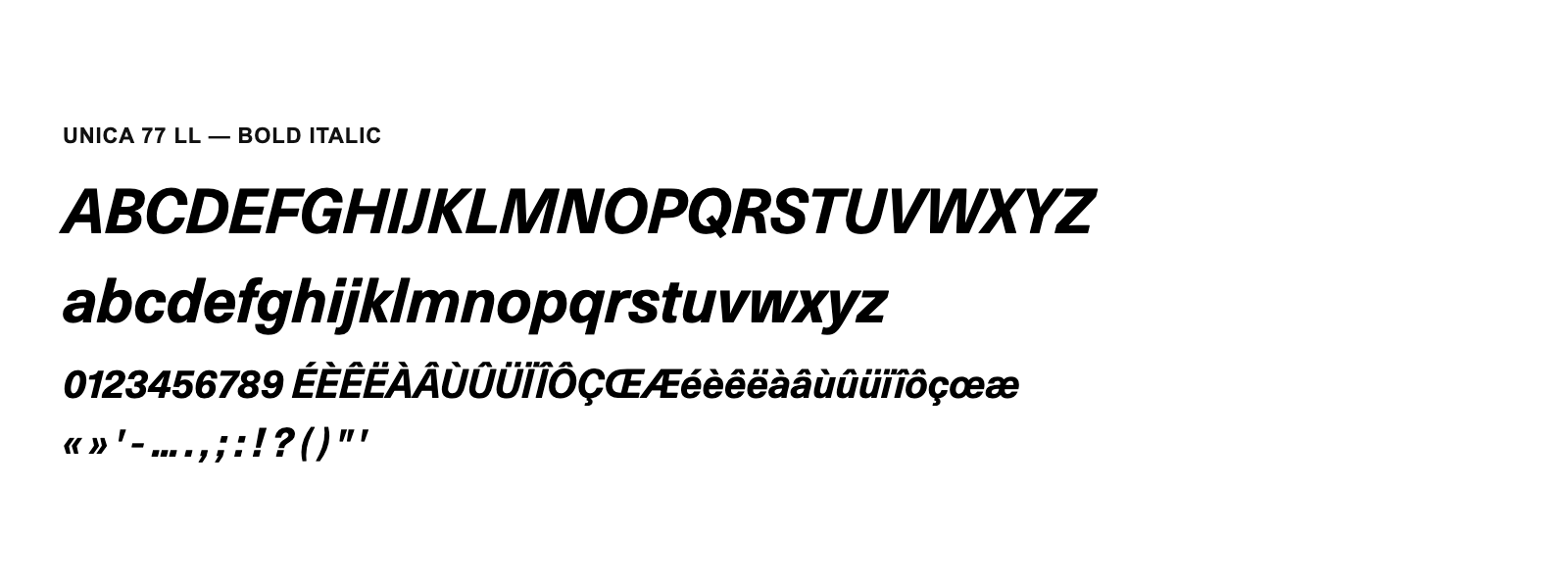 Spécimen de Unica 77 LL Bold Italic