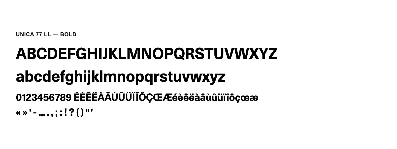 Spécimen de Unica 77 LL Bold