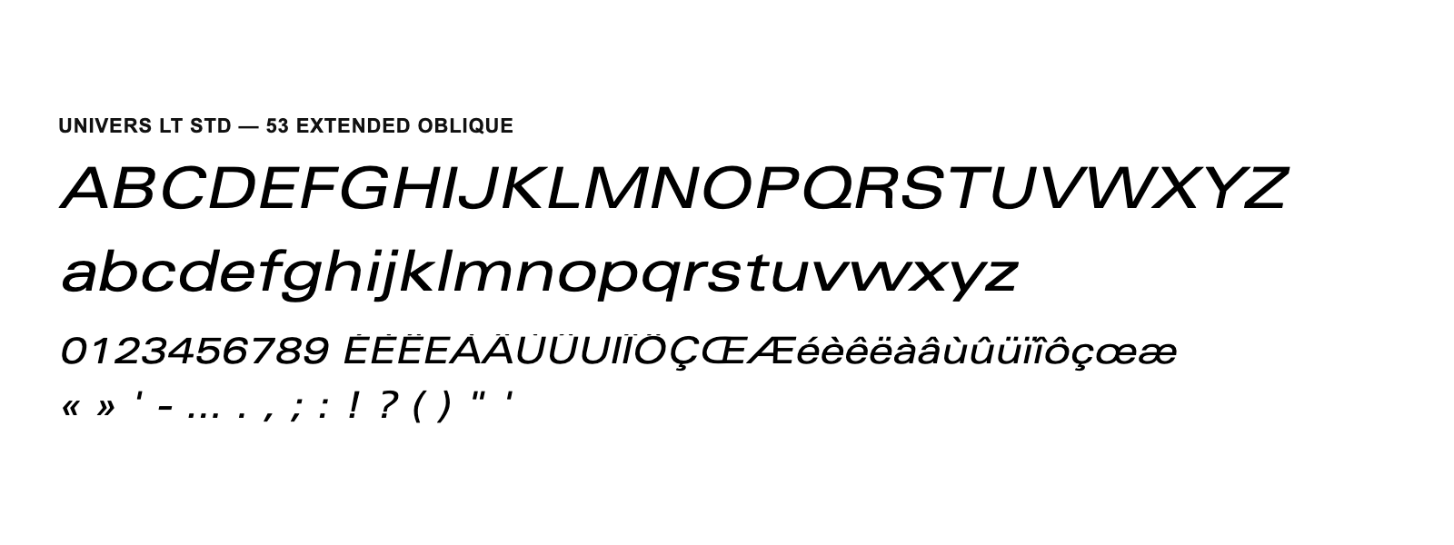 Spécimen de Univers LT Std 53 Extended Oblique