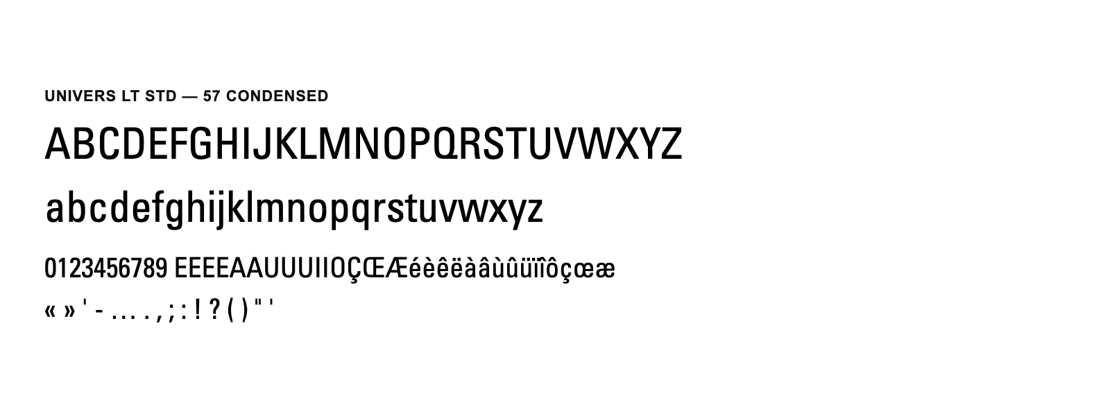 Spécimen de Univers LT Std 57 Condensed