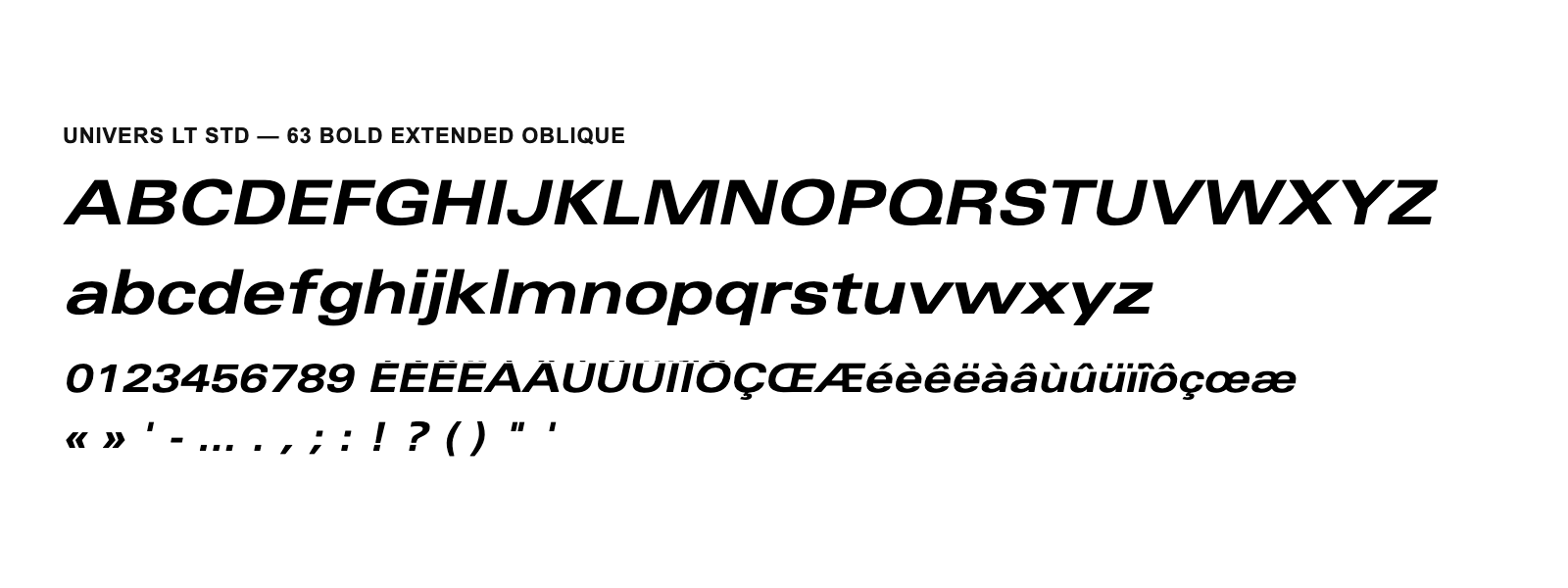 Spécimen de Univers LT Std 63 Bold Extended Oblique