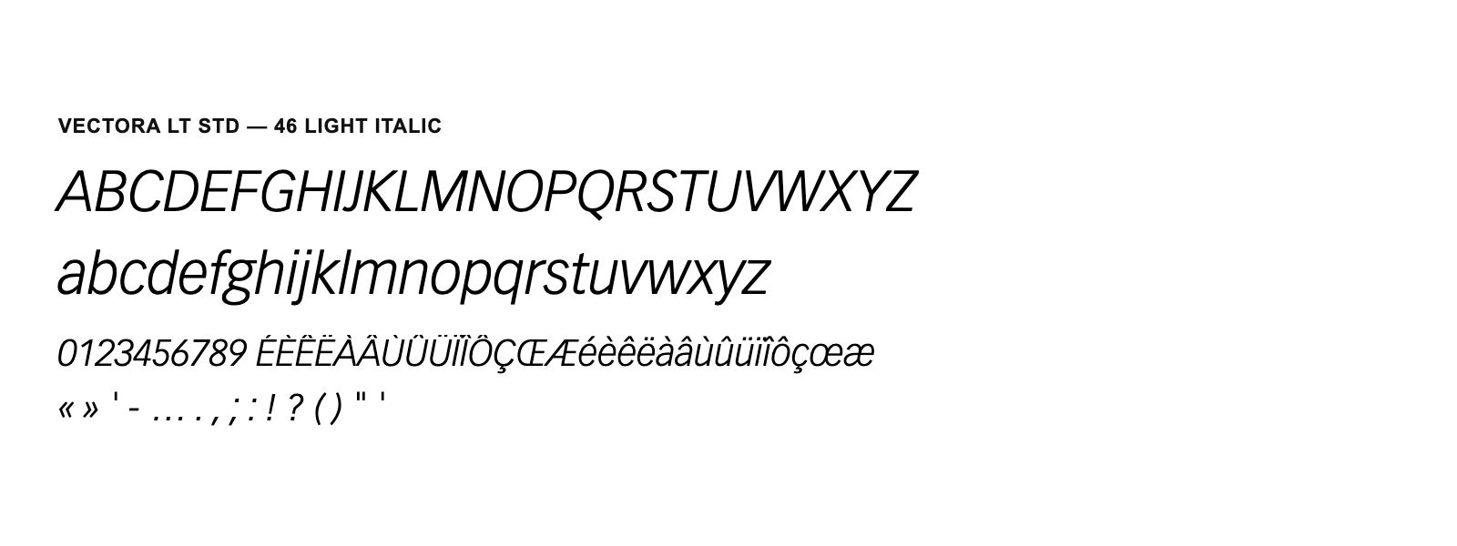 Spécimen de Vectora LT Std 46 Light Italic