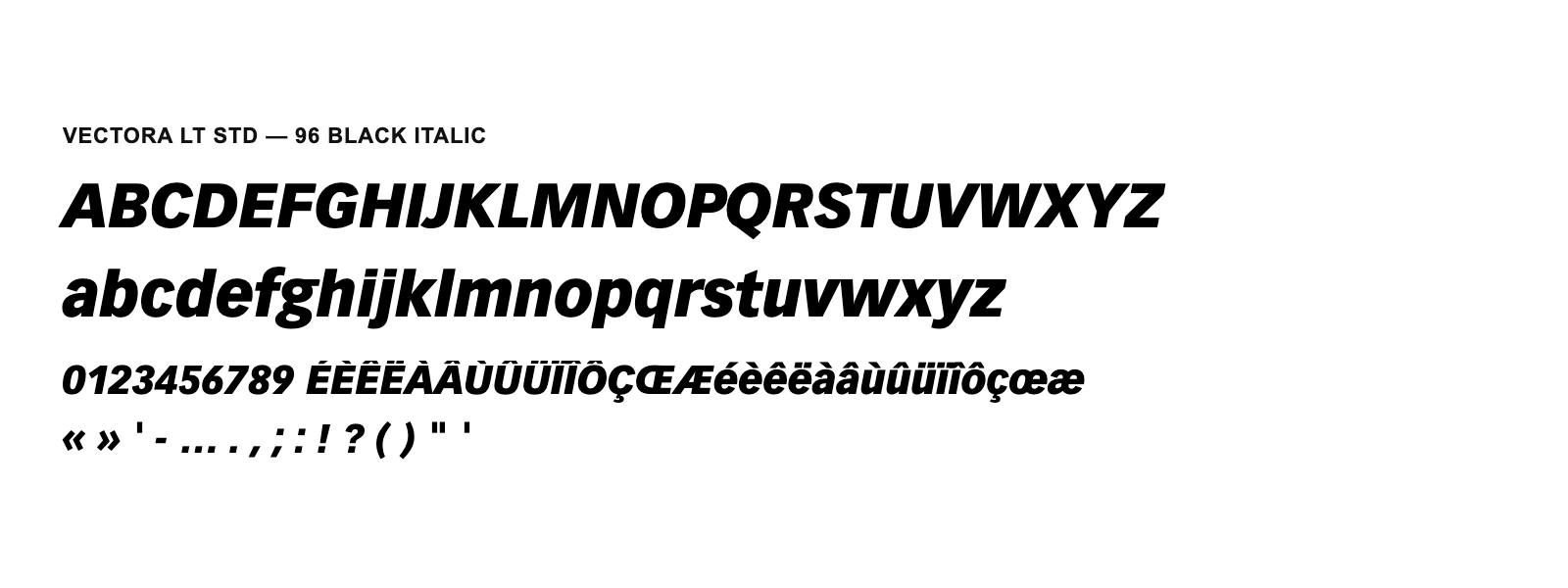 Spécimen de Vectora LT Std 96 Black Italic