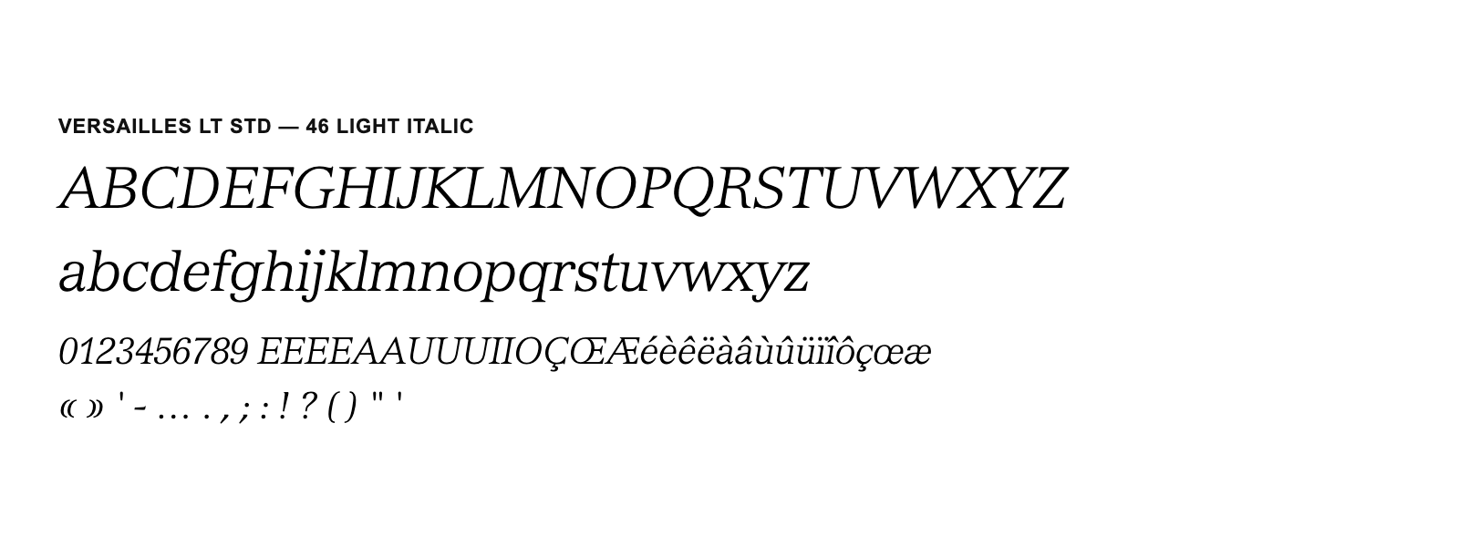 Spécimen de Versailles LT Std 46 Light Italic