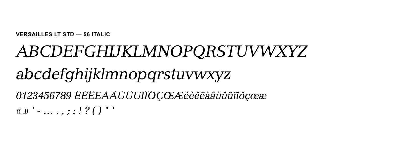 Spécimen de Versailles LT Std 56 Italic