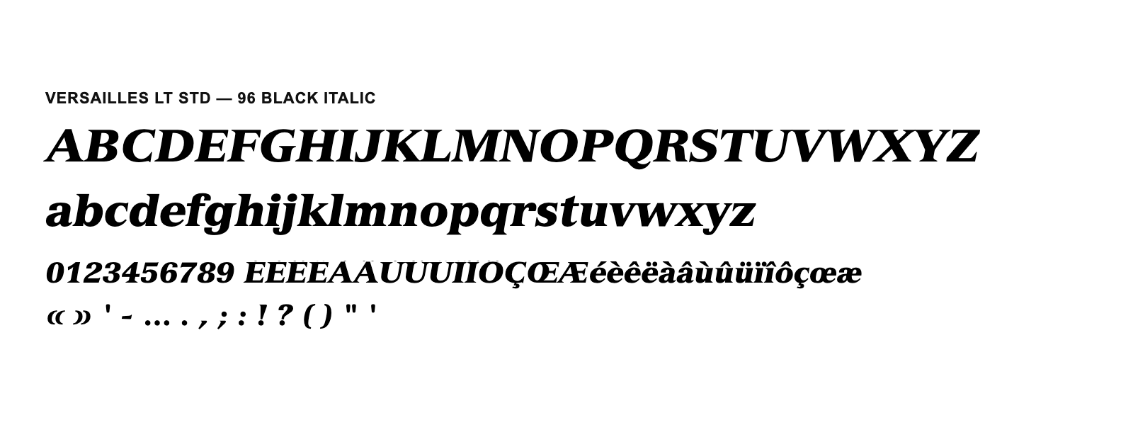 Spécimen de Versailles LT Std 96 Black Italic
