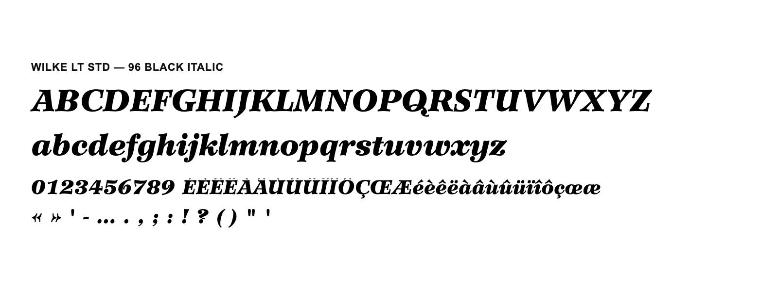 Spécimen de Wilke LT Std 96 Black Italic