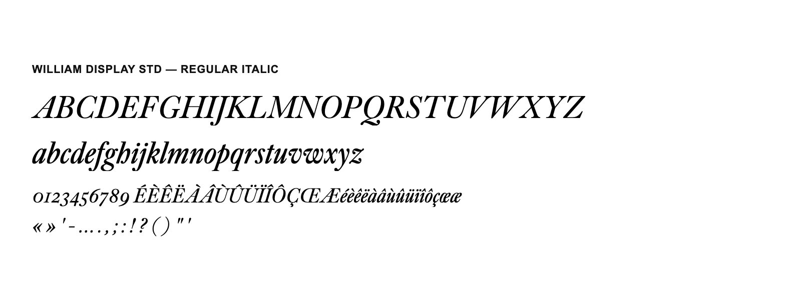 Spécimen de William Display Std Regular Italic